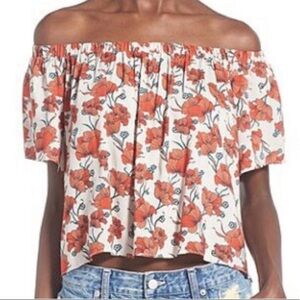 ASTR Nordstrom Floral Print Off The Shoulder Cropped Blouse Size M